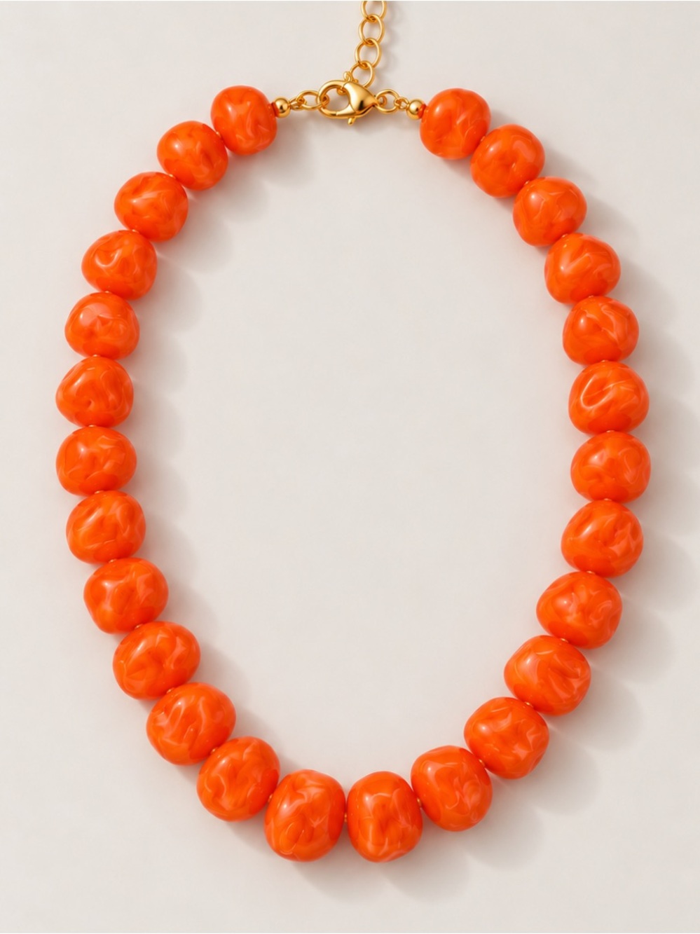 New! Orange Marbled Pebble Beaded Trendy Statement Necklace NWOT